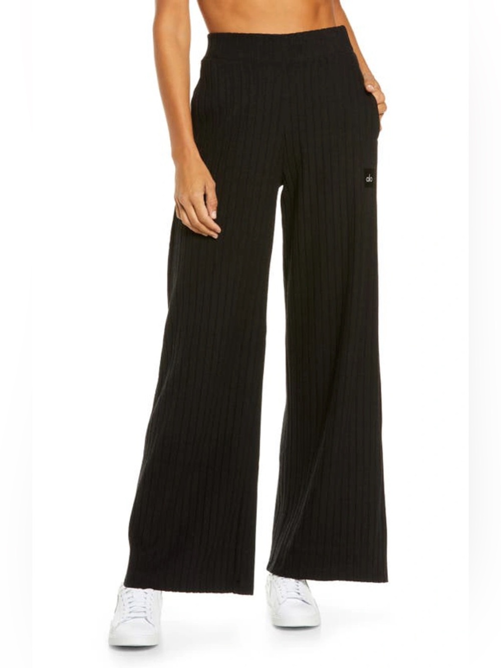 Alo black take comfort rib wide leg pants